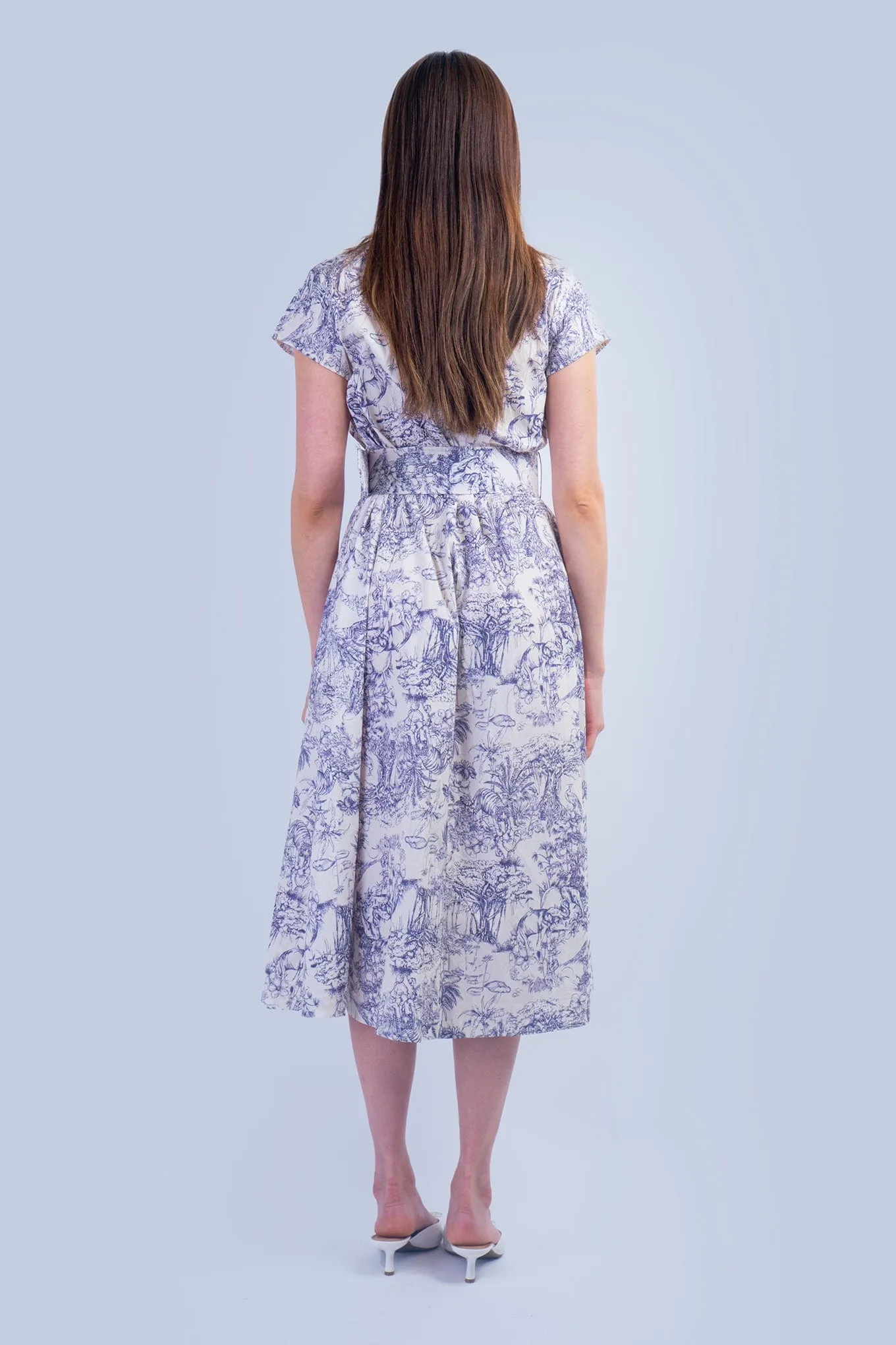 Blue and White English Country Side Print Shirt Dress