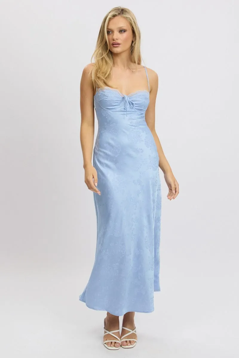 Blue Maxi Dress Back Tie Satin