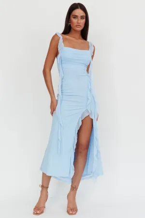 Blushing Ruffle Trim Maxi Dress Blue