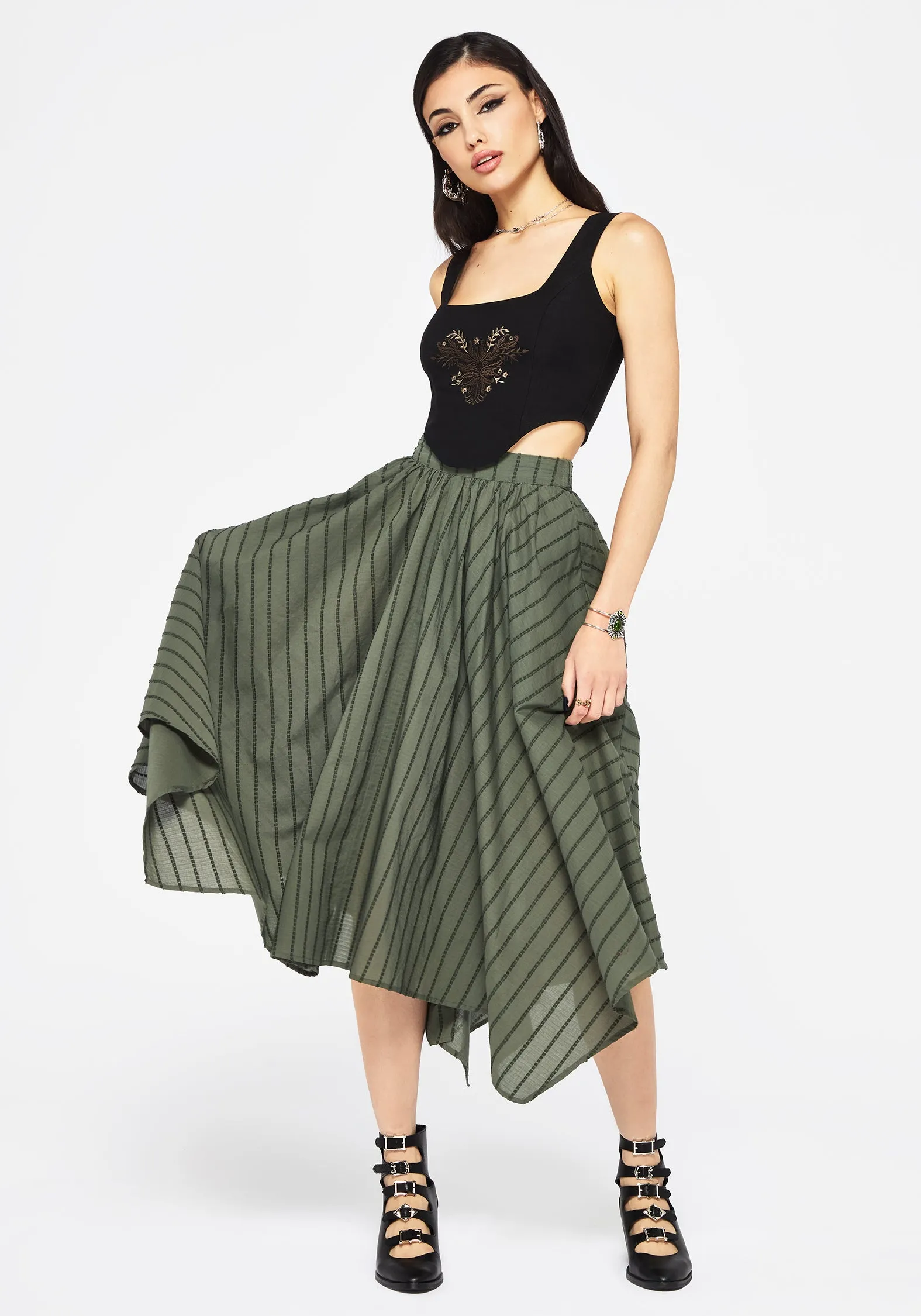 Blythe Cotton Handkerchief Hem Midaxi Skirt - Green