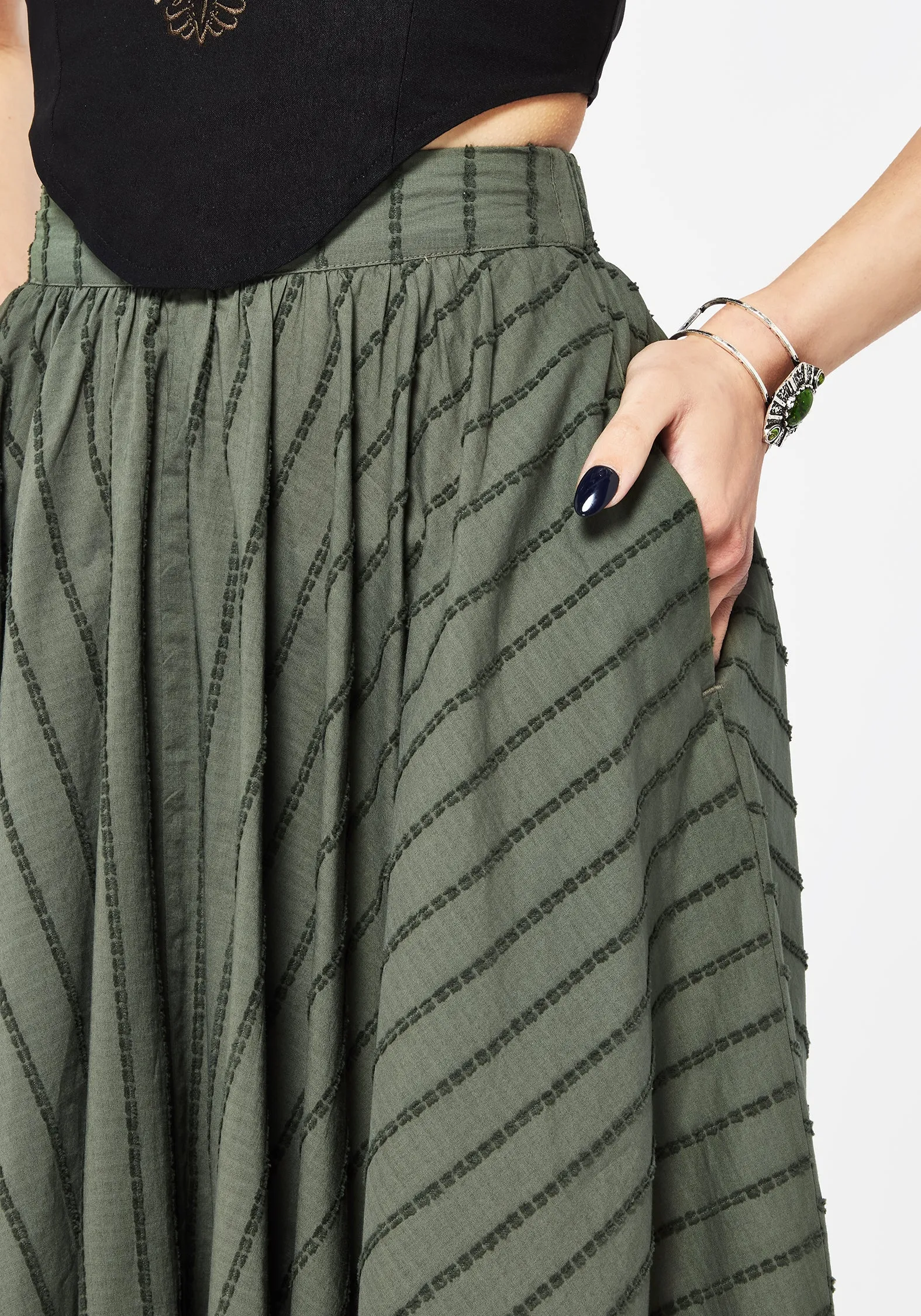 Blythe Cotton Handkerchief Hem Midaxi Skirt - Green
