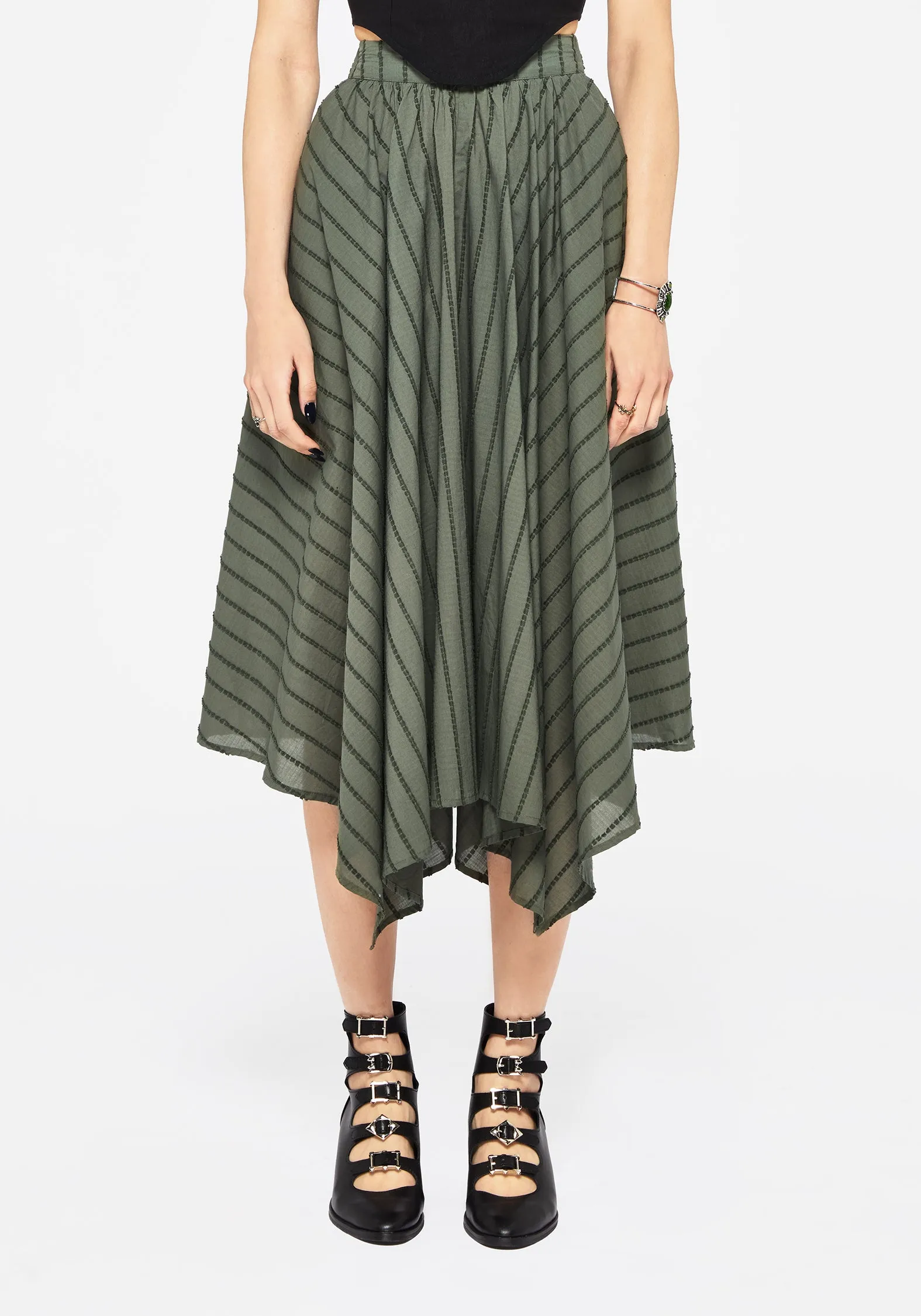 Blythe Cotton Handkerchief Hem Midaxi Skirt - Green