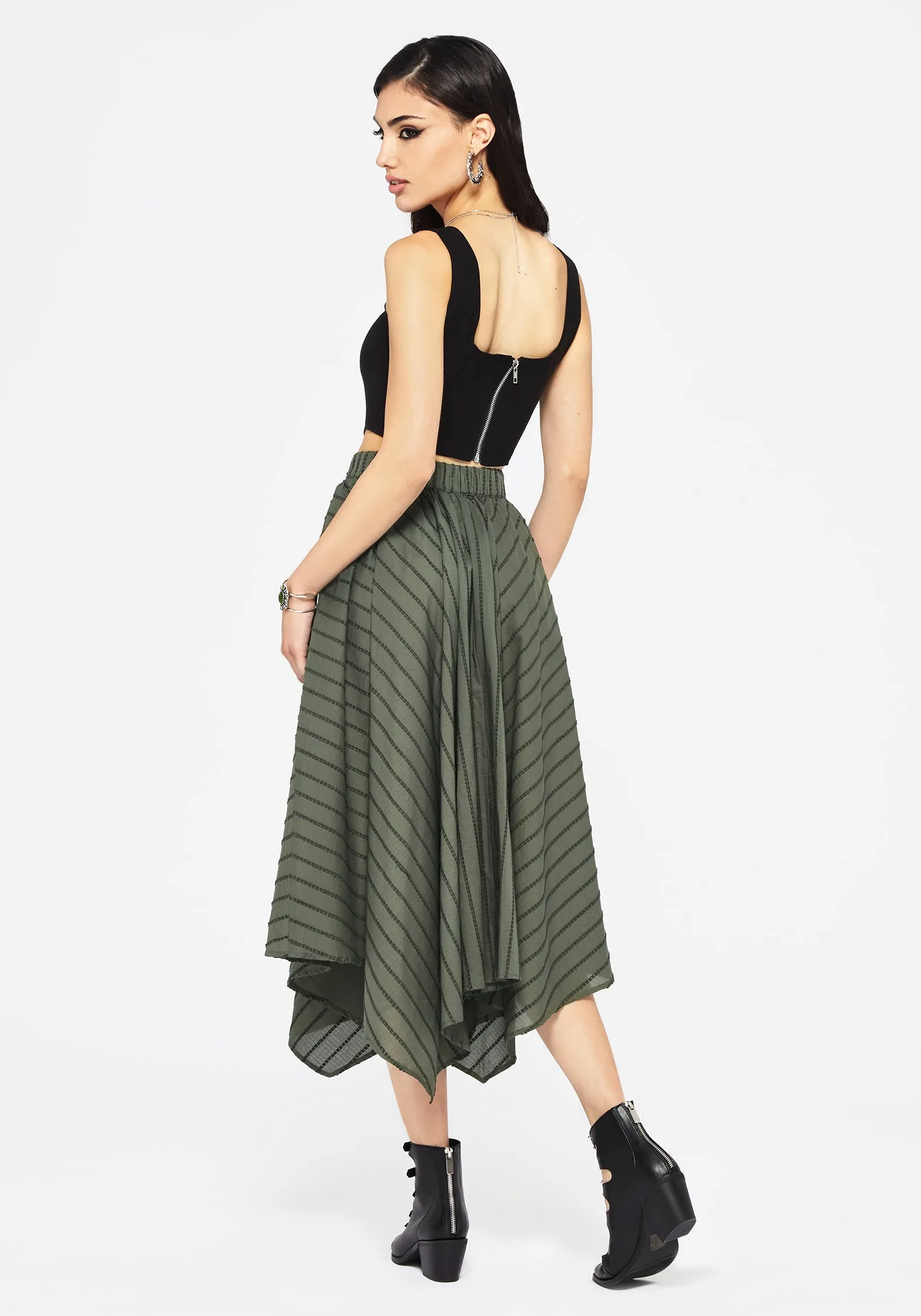 Blythe Cotton Handkerchief Hem Midaxi Skirt - Green