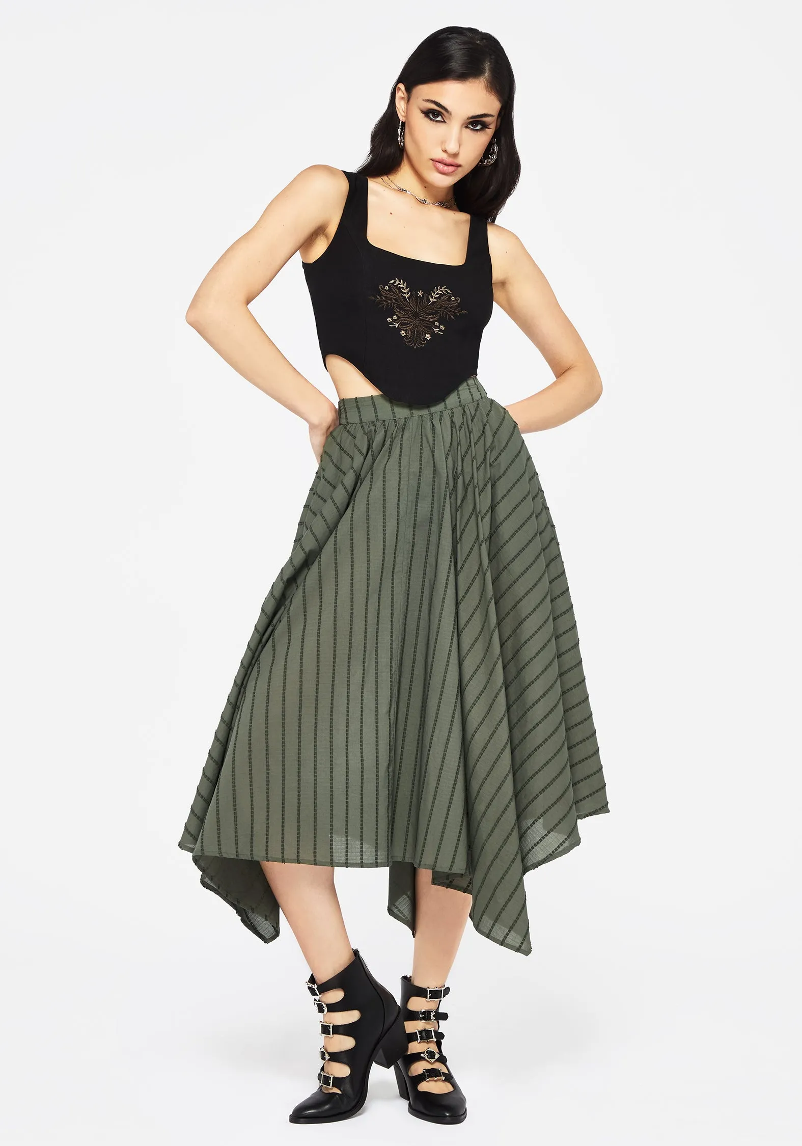 Blythe Cotton Handkerchief Hem Midaxi Skirt - Green