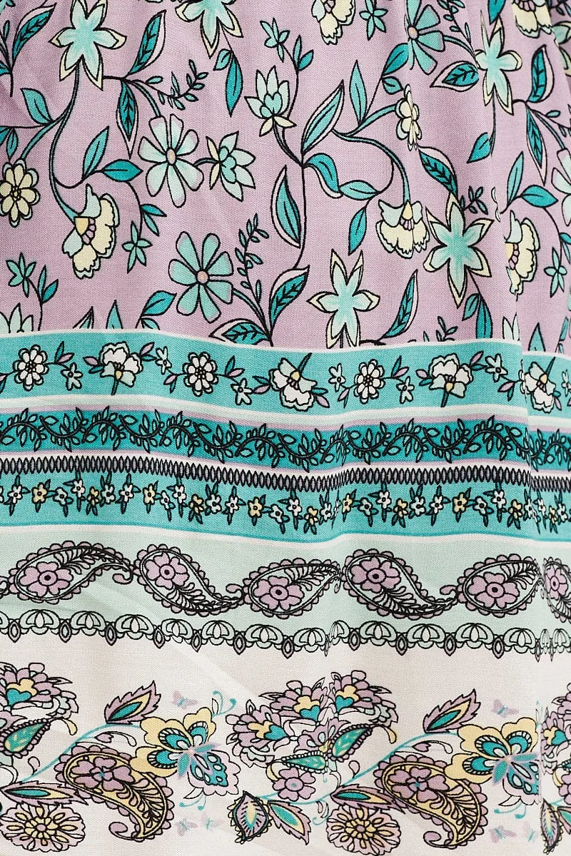 Boho Print Shirred Waist Boho Mini Skater Skirt