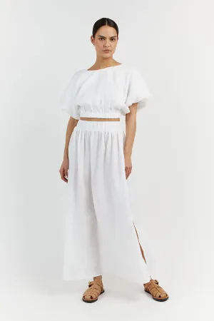 BONNIE WHITE LINEN BUBBLE CROP TOP