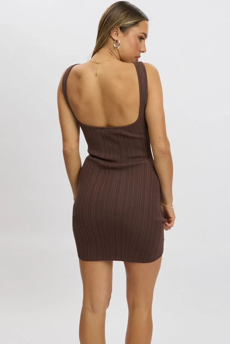 Brown Knit Dress Sleeveless Mini