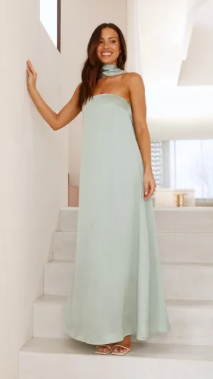 Caitie Strapless Scarf Maxi Dress - Sage