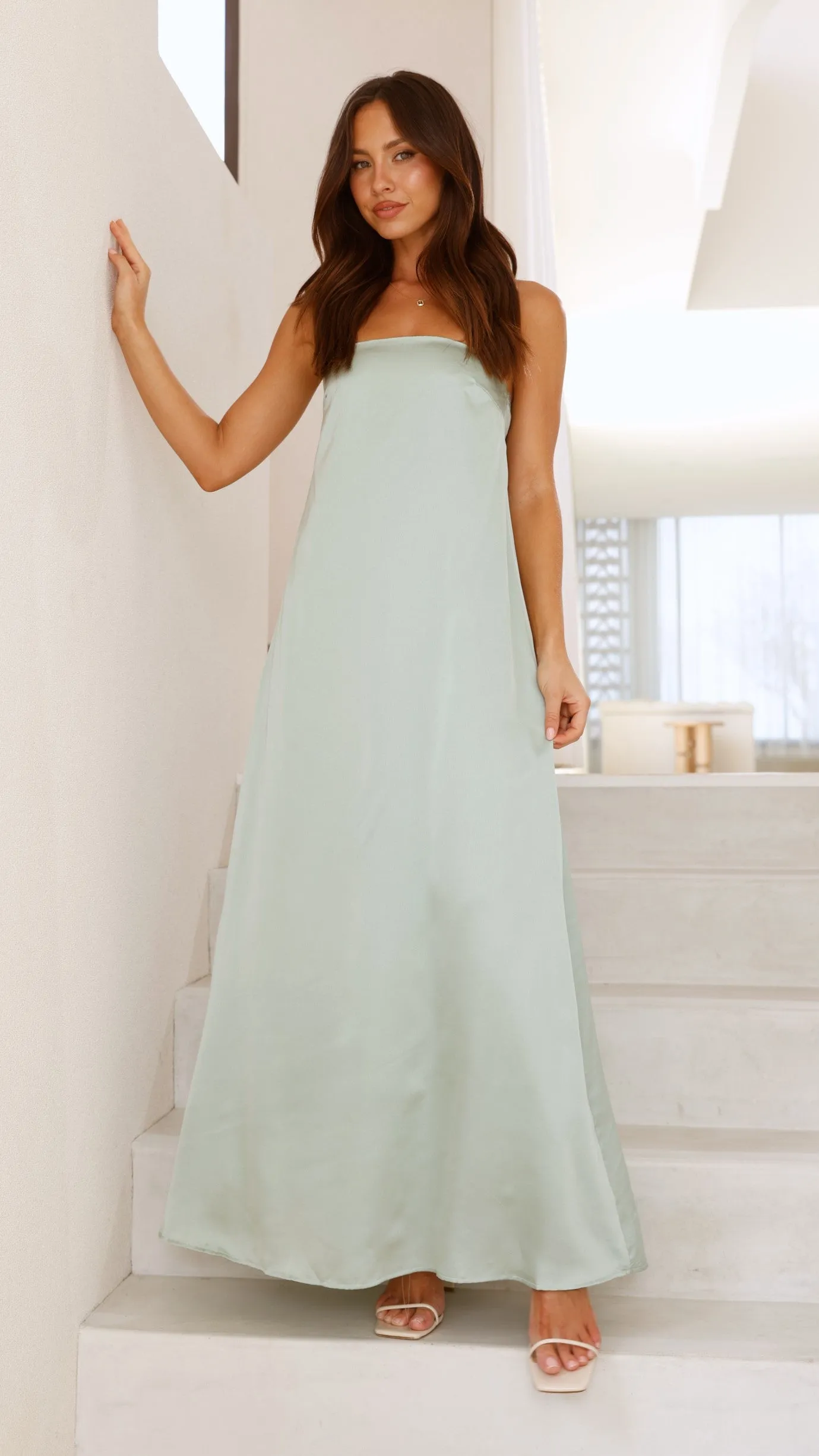 Caitie Strapless Scarf Maxi Dress - Sage