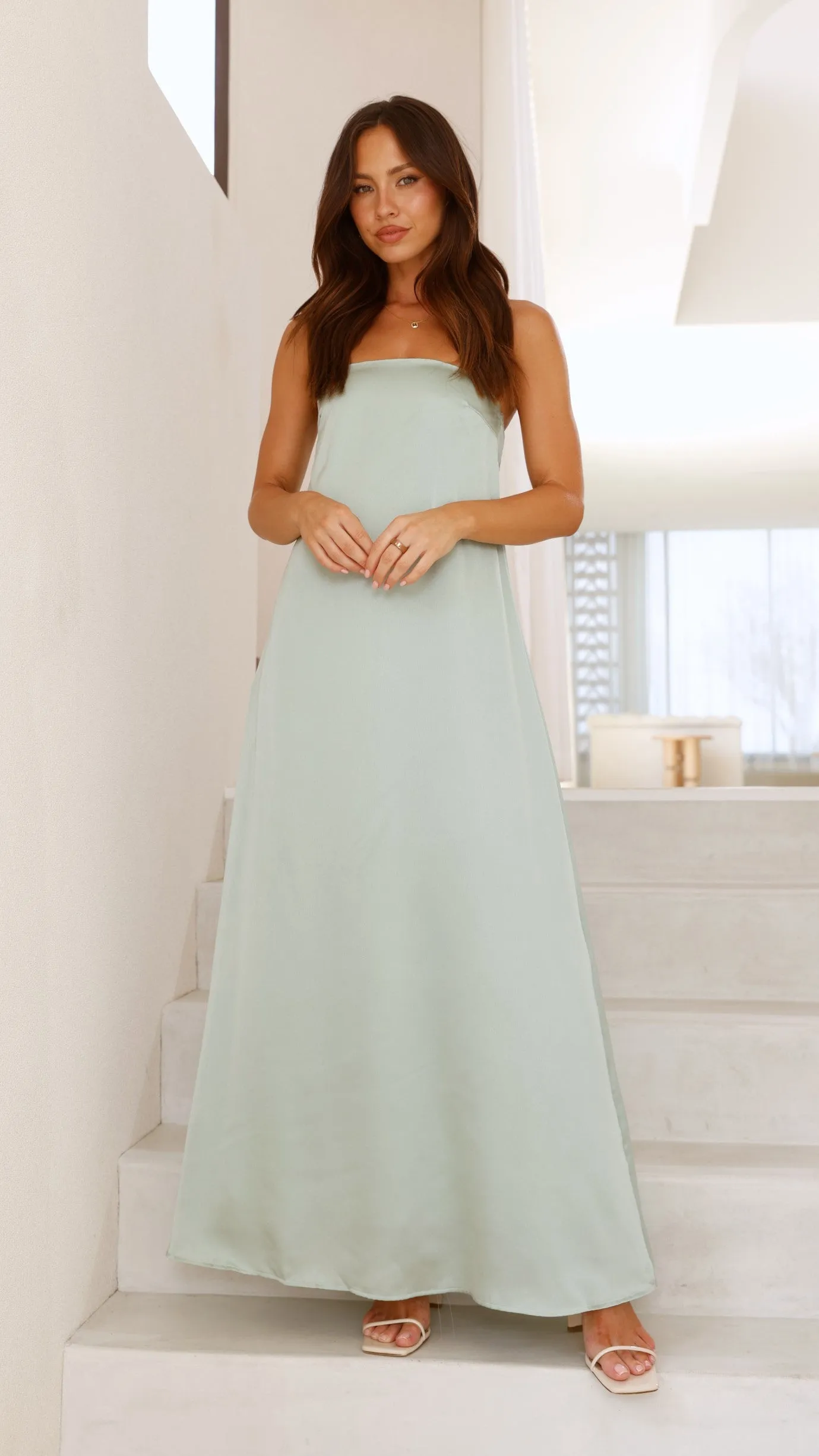 Caitie Strapless Scarf Maxi Dress - Sage