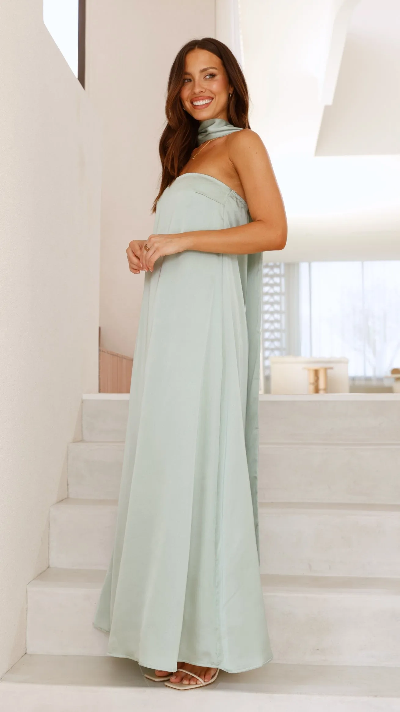 Caitie Strapless Scarf Maxi Dress - Sage