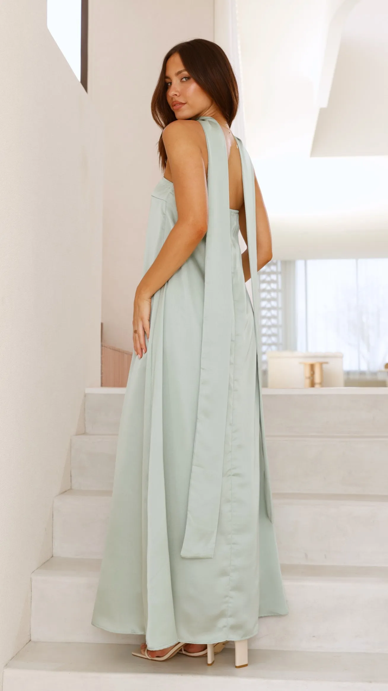 Caitie Strapless Scarf Maxi Dress - Sage