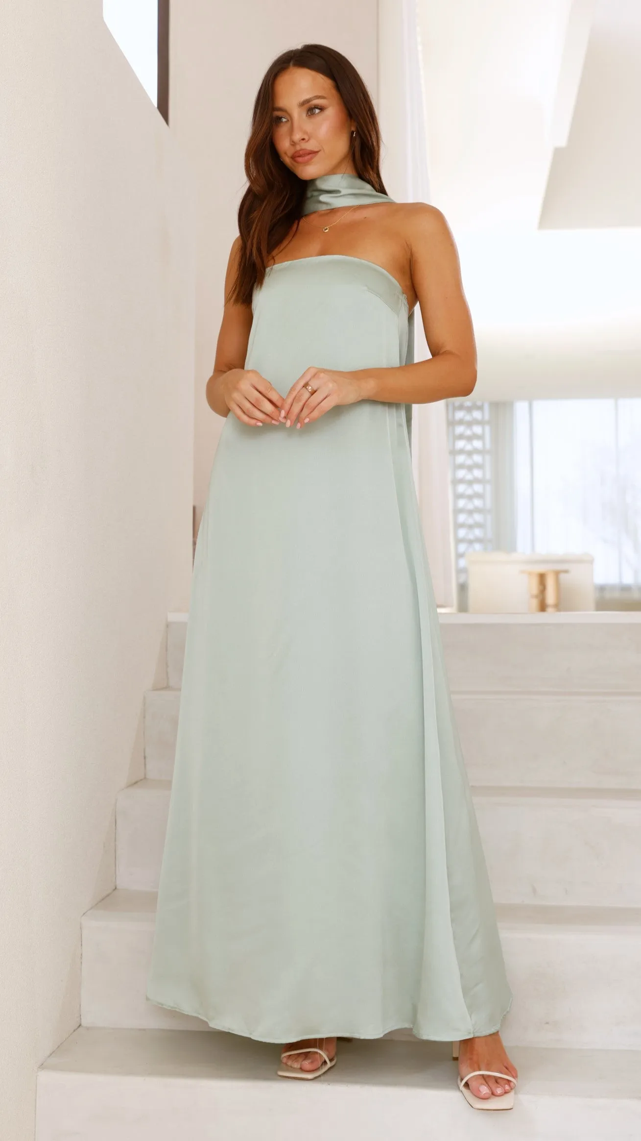 Caitie Strapless Scarf Maxi Dress - Sage