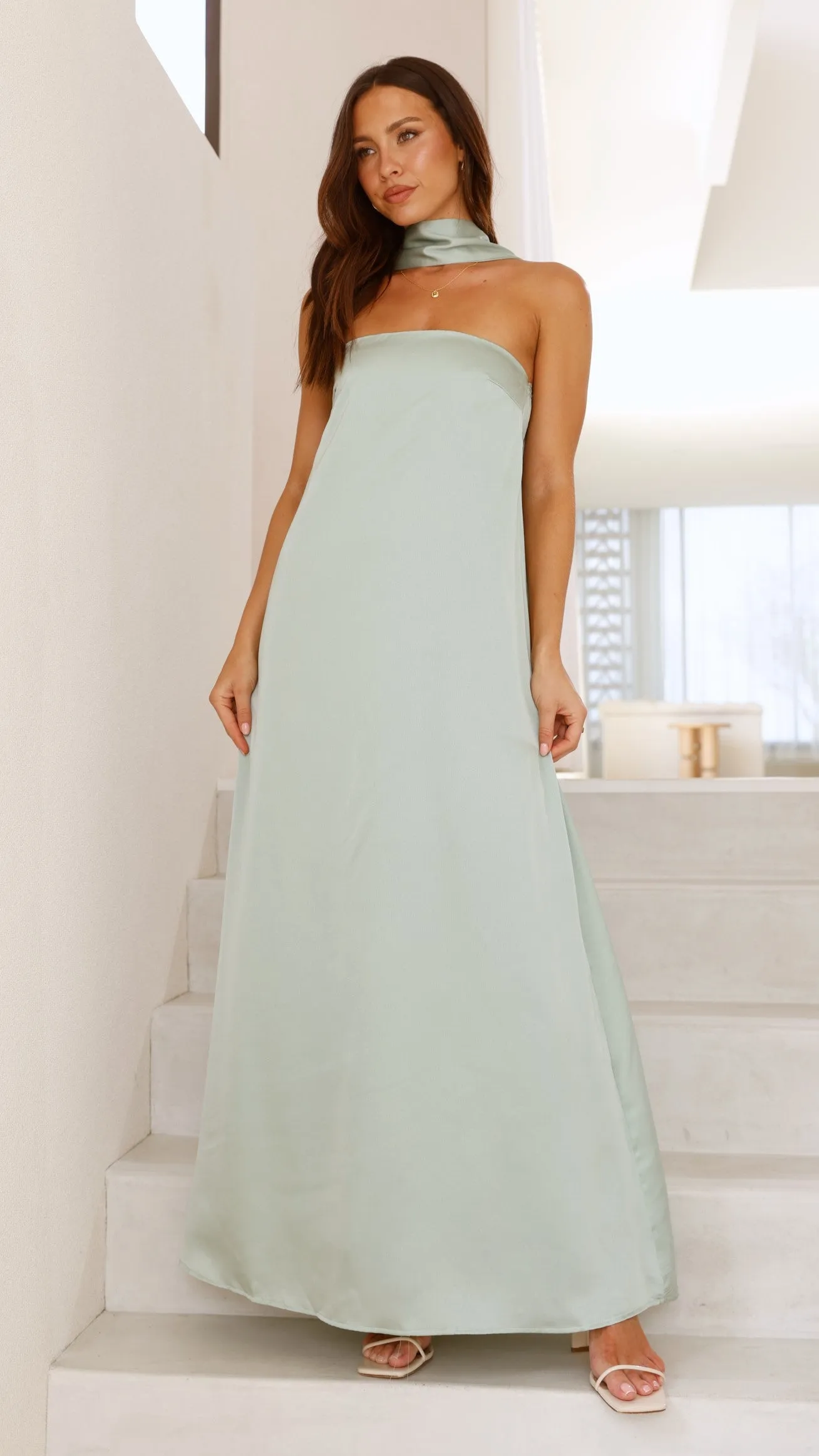 Caitie Strapless Scarf Maxi Dress - Sage