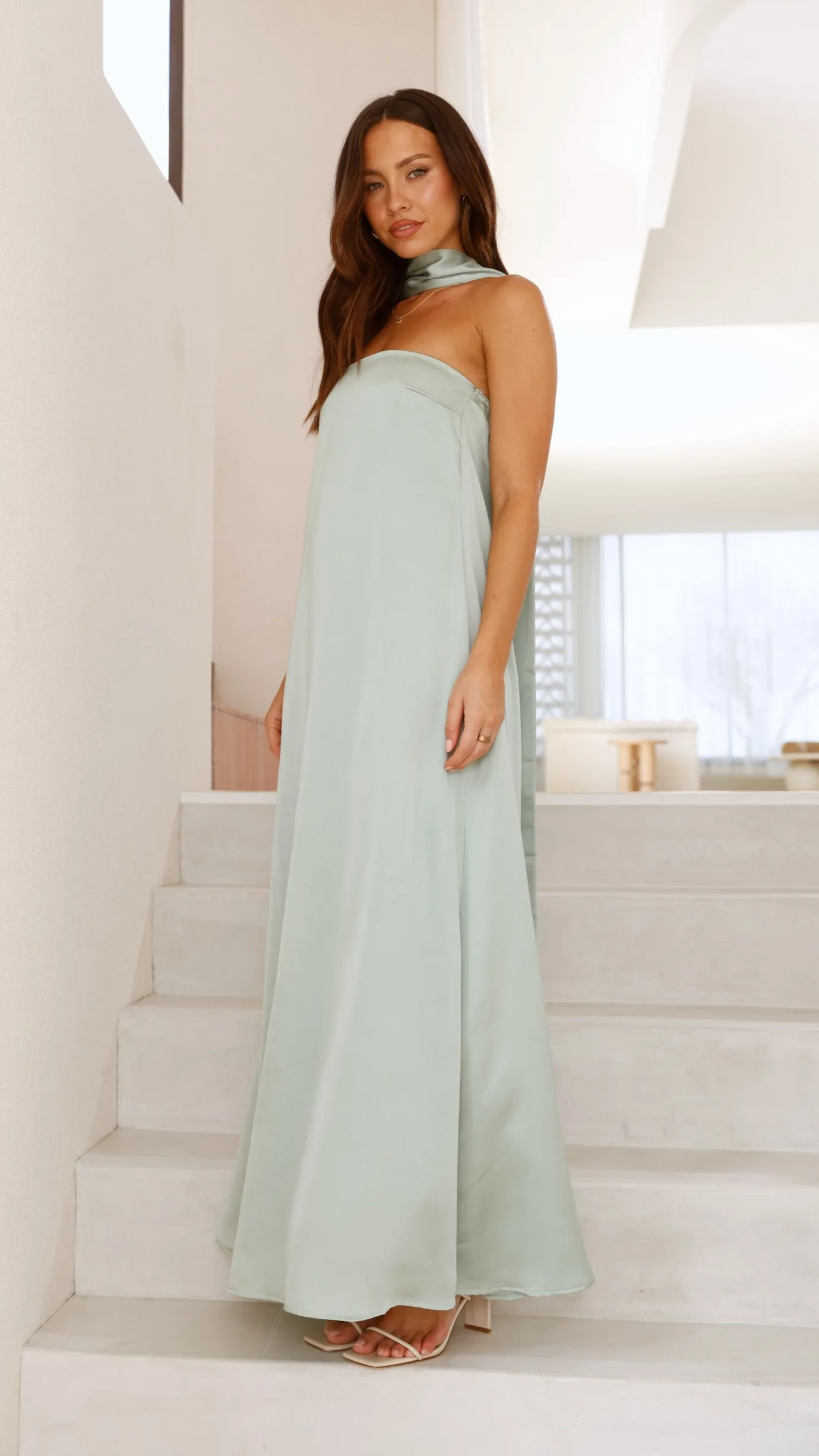 Caitie Strapless Scarf Maxi Dress - Sage