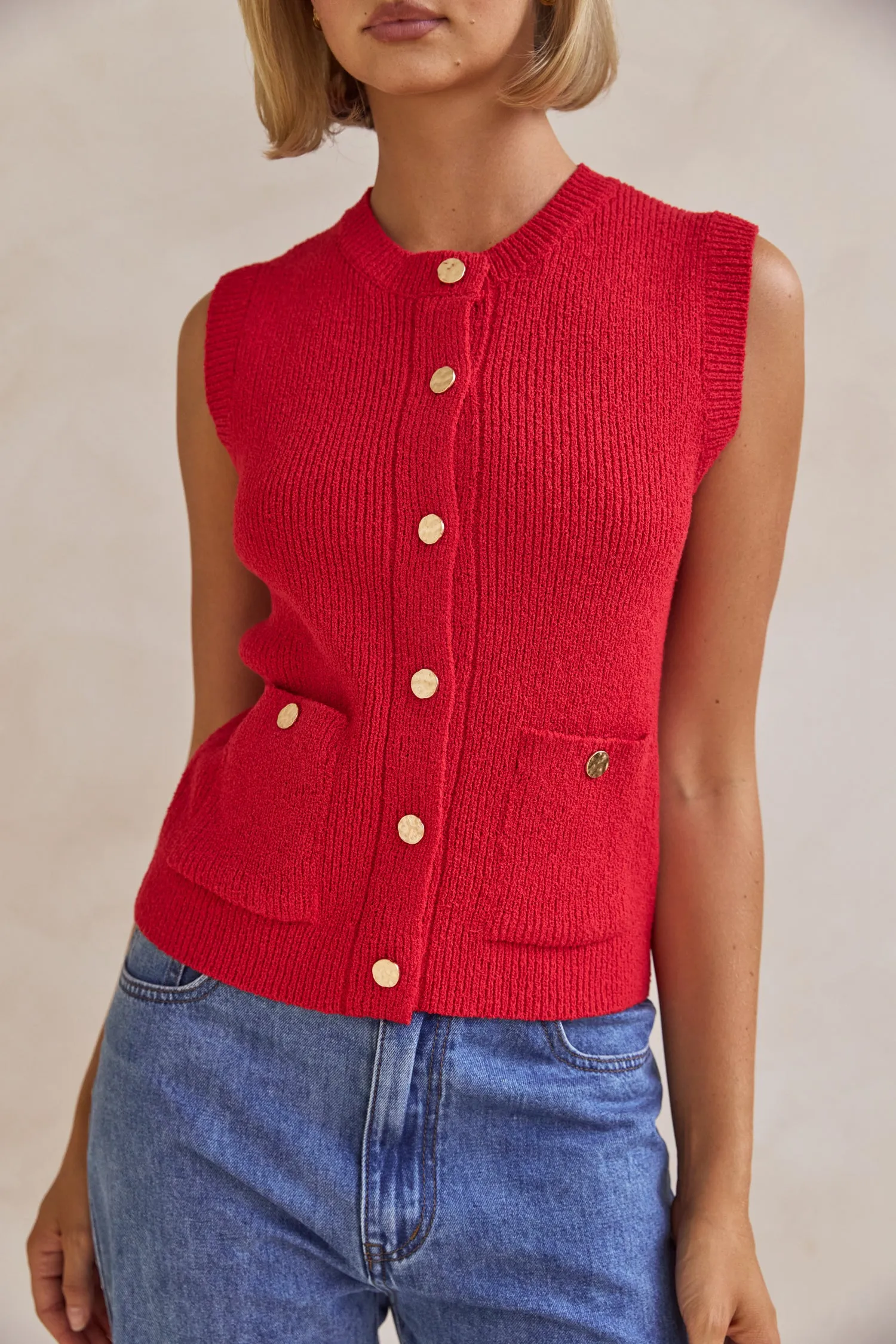 Camille Knit Vest (Red)
