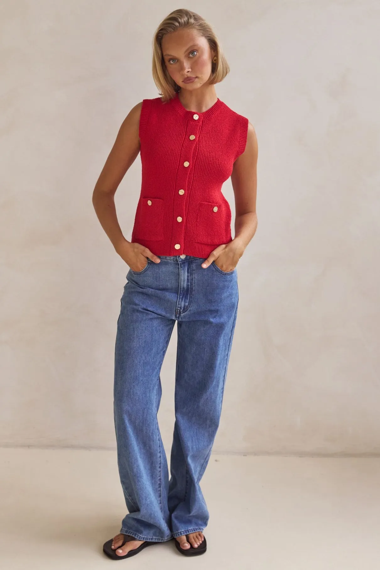 Camille Knit Vest (Red)