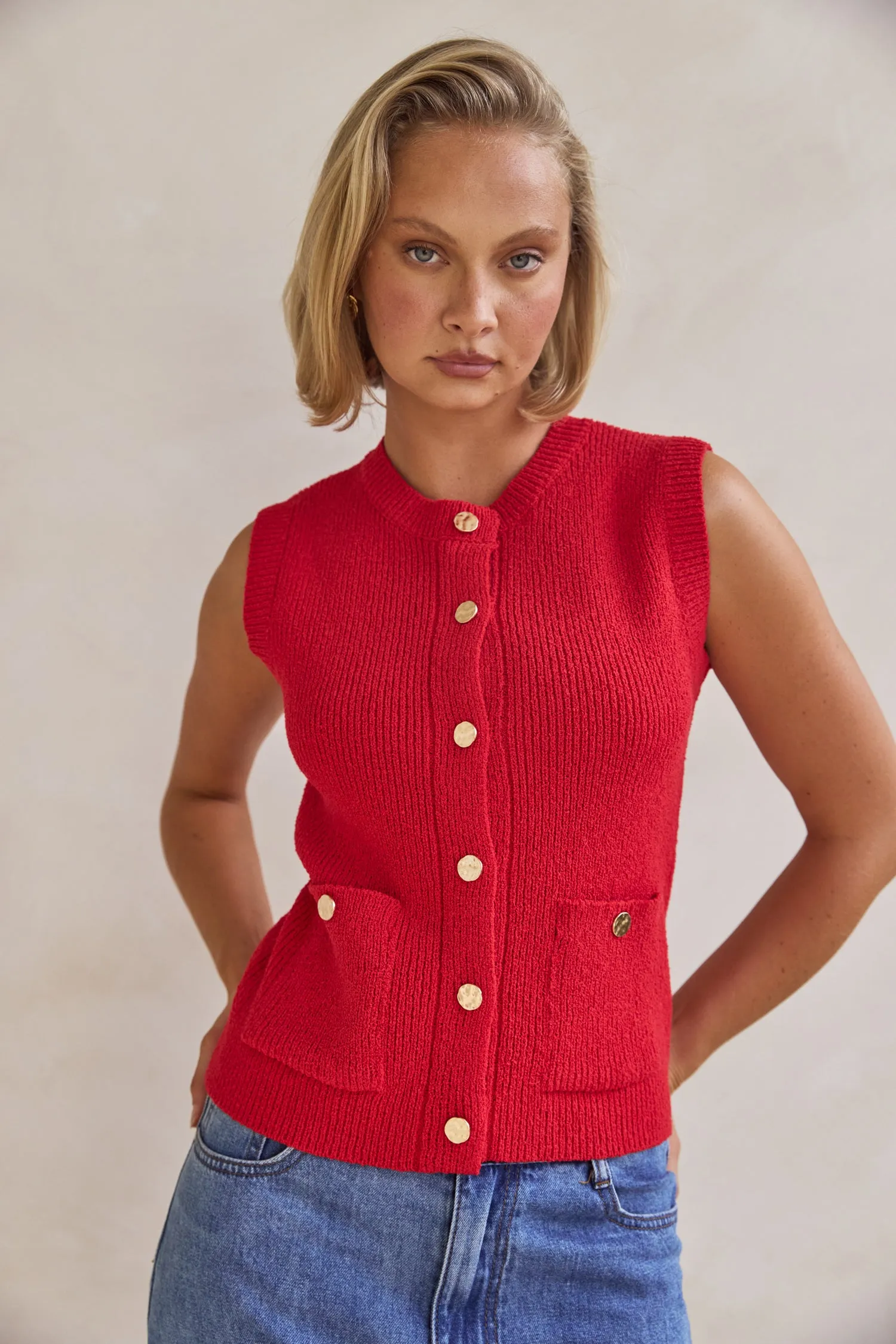 Camille Knit Vest (Red)