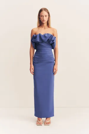 CAMPBELL STRAPLESS BUBBLE MAXI DRESS - WAVE BLUE