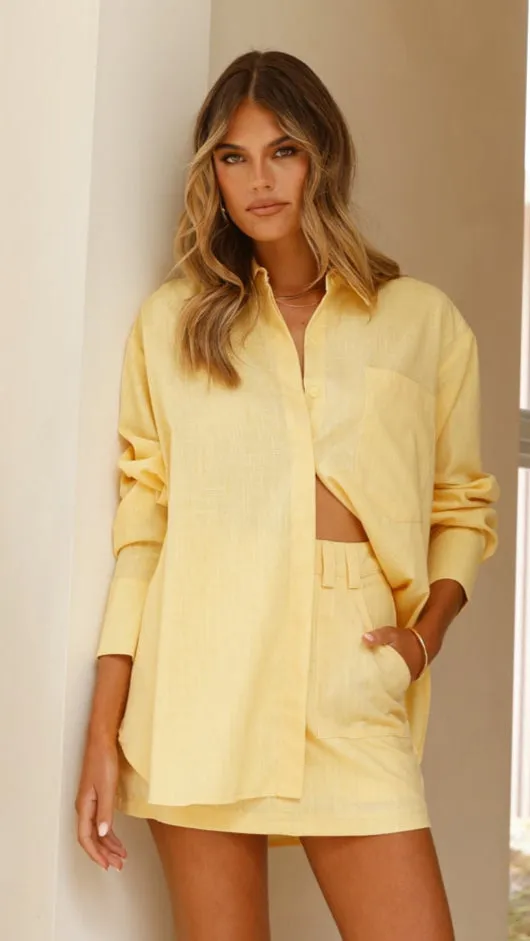 Charla Button Up Top - Yellow
