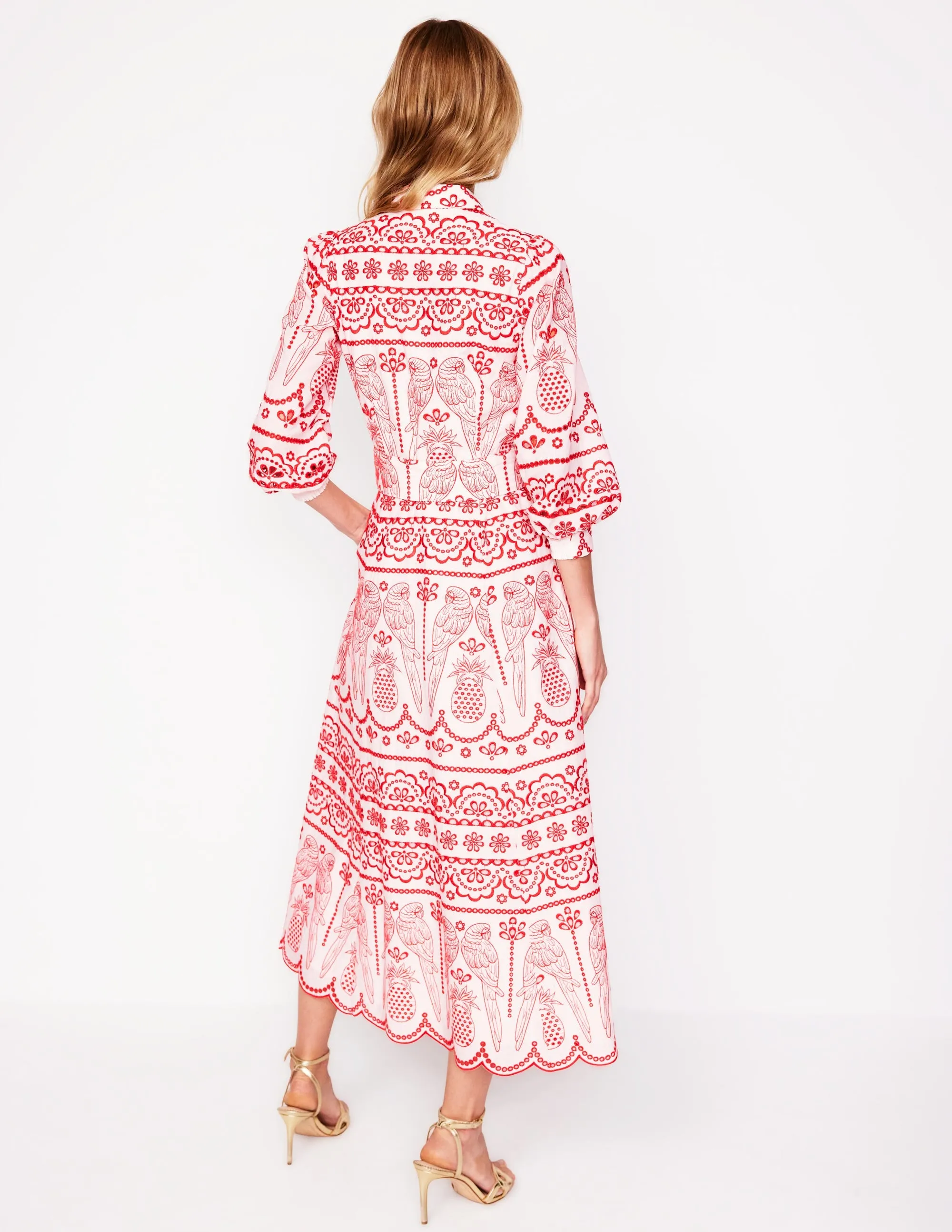 Clara Broderie Shirt Dress-Poppy Red. Parrot Broderie