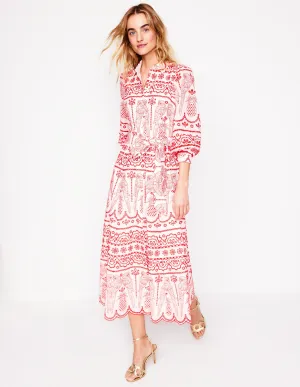 Clara Broderie Shirt Dress-Poppy Red. Parrot Broderie