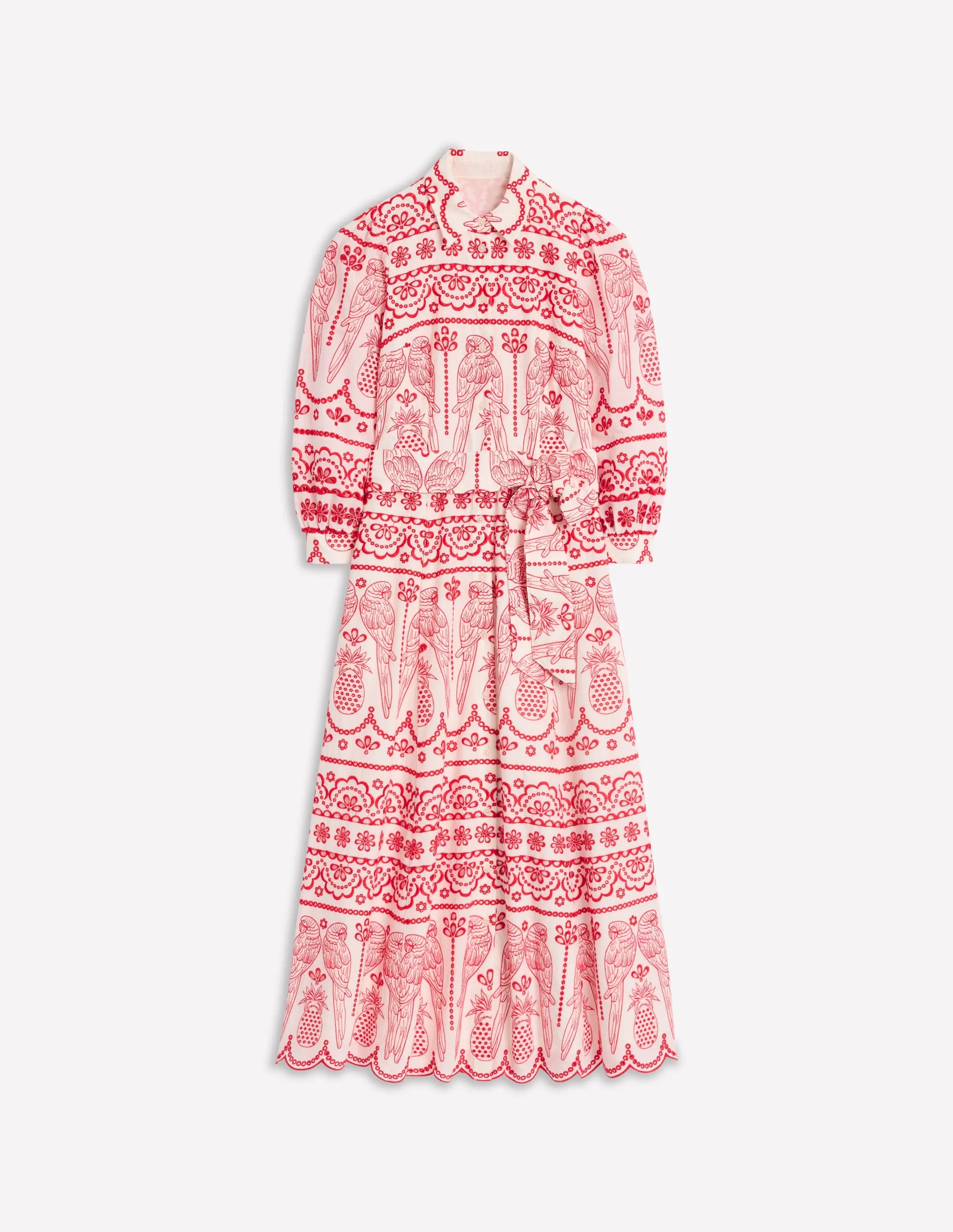 Clara Broderie Shirt Dress-Poppy Red. Parrot Broderie