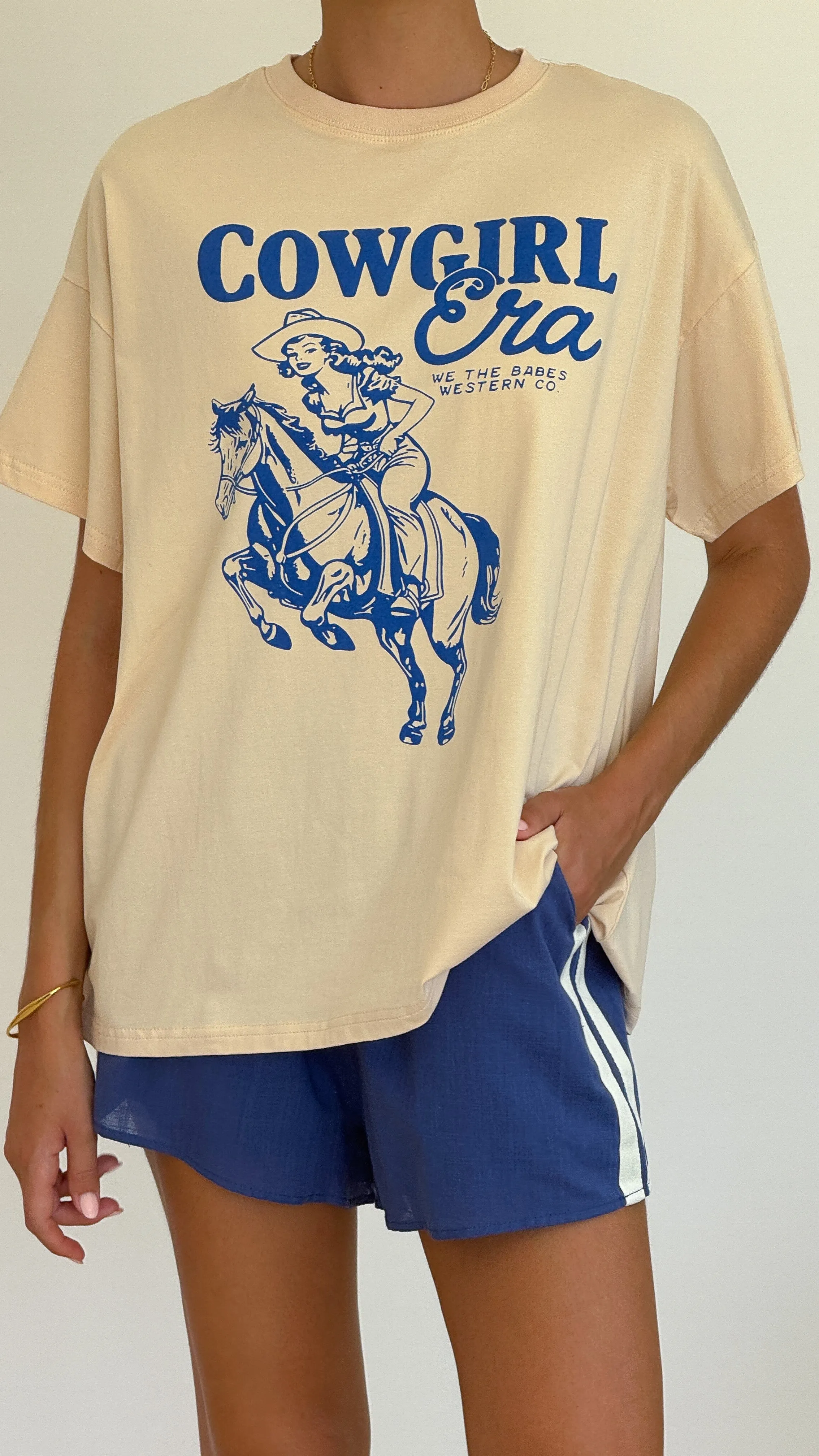 Cowgirl Era Top and Shorts Set - Cream/Blue