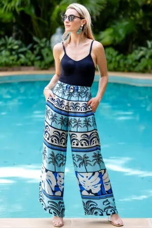 Cruise Set Pants / Sky Blue Palm Stripe