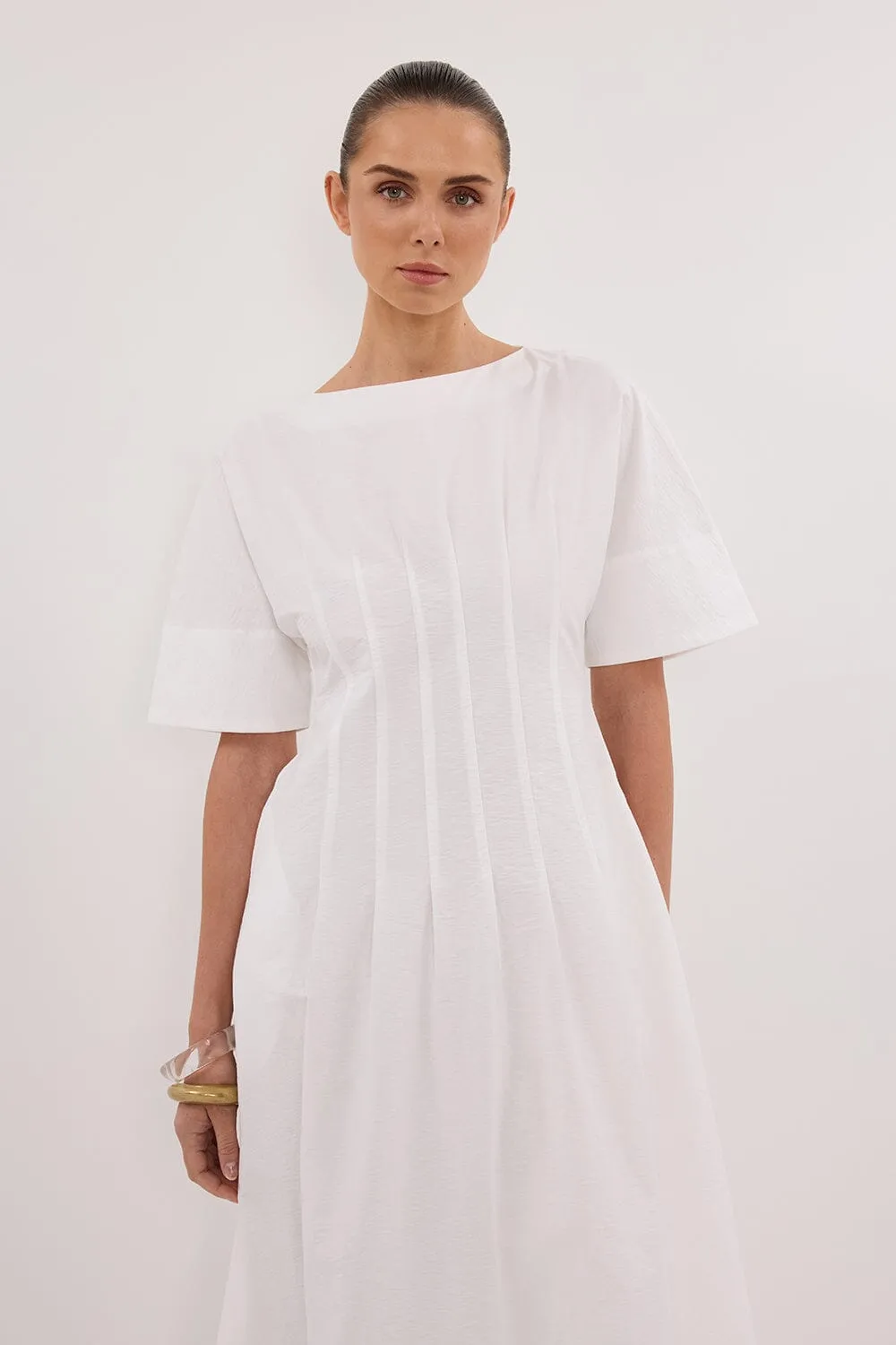 DAPHNE WHITE SLEEVED MIDI DRESS
