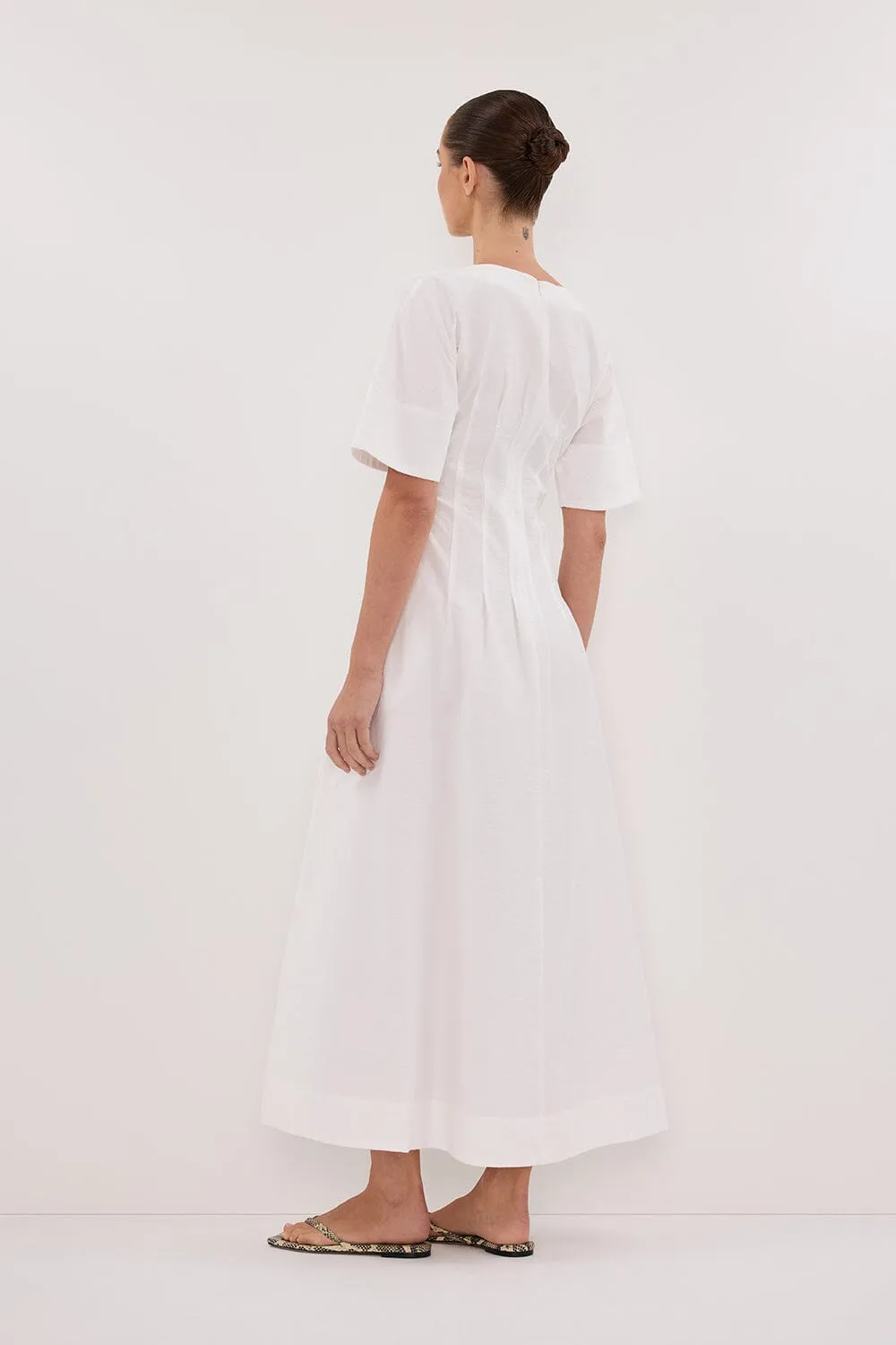 DAPHNE WHITE SLEEVED MIDI DRESS