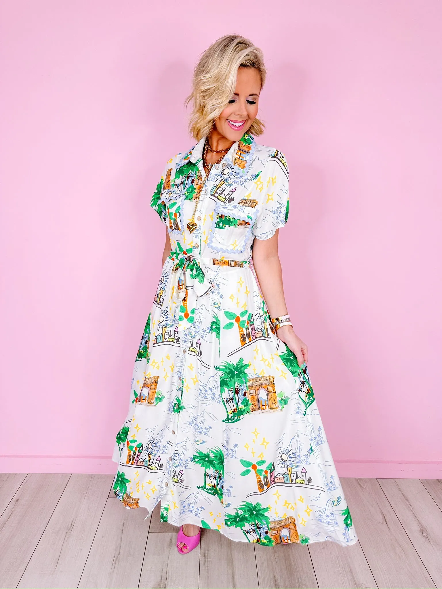 DESTINATIONS ARE ENDLESS RIC RAC TRIM MAXI DRESS
