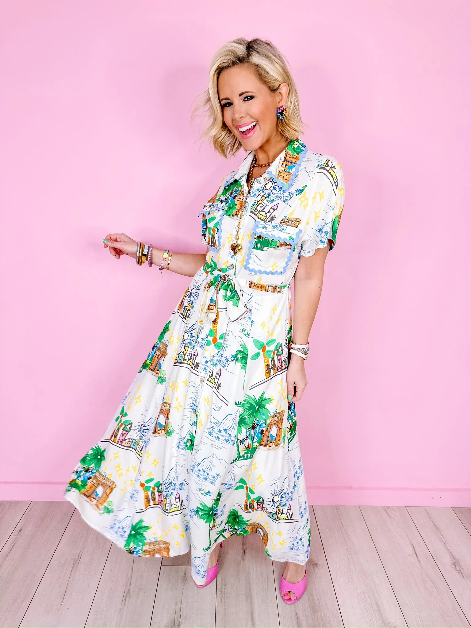 DESTINATIONS ARE ENDLESS RIC RAC TRIM MAXI DRESS