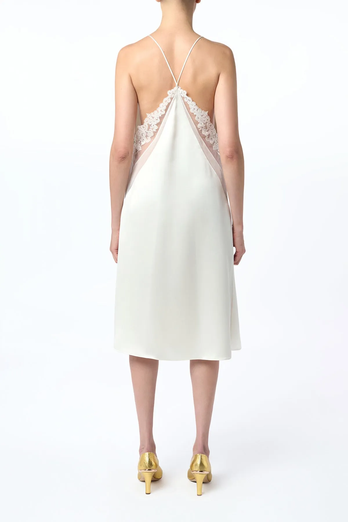 Dinah Slip Midi Dress in Ivory Silk Satin