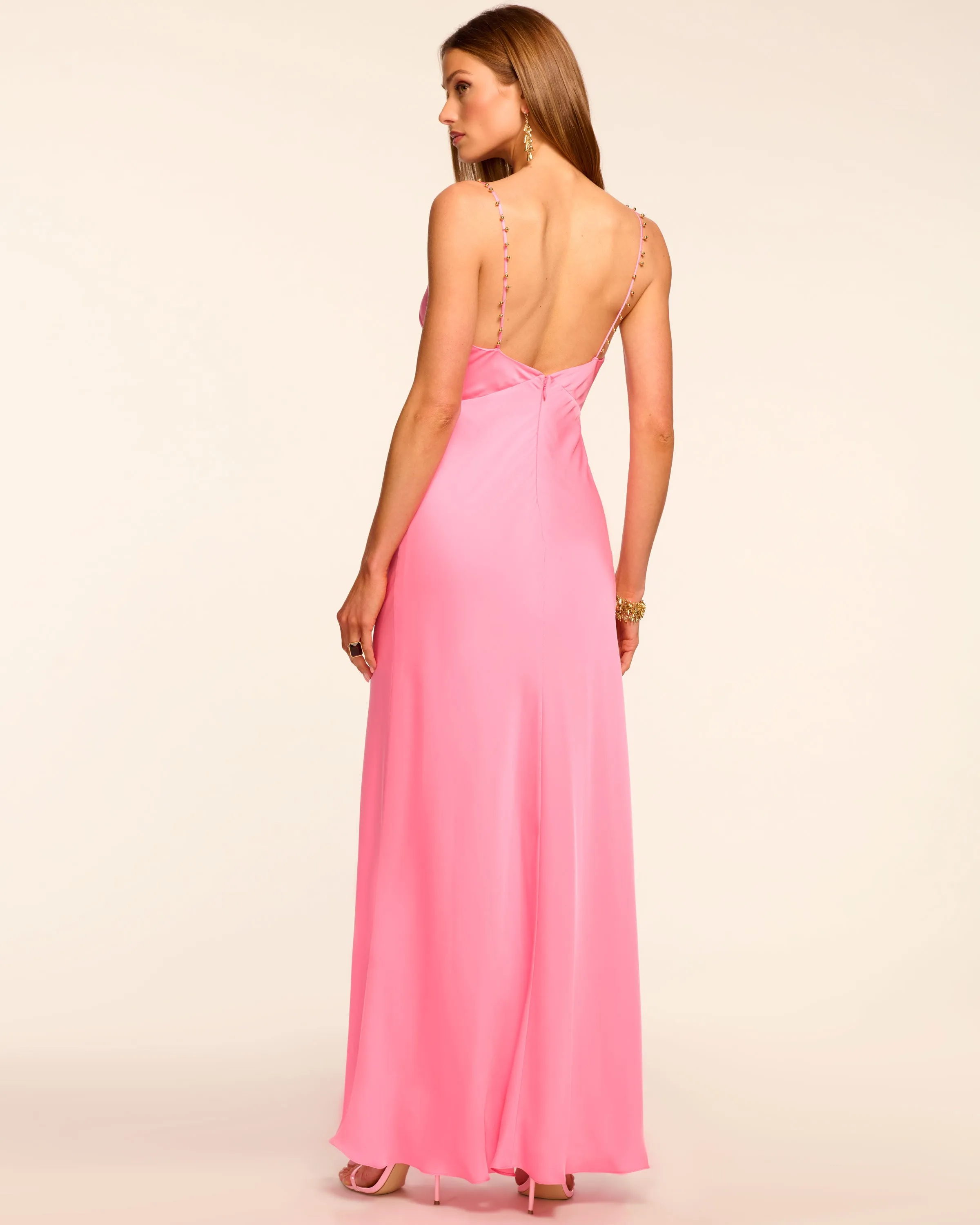 Elena Beaded Strap Slip Maxi Dress