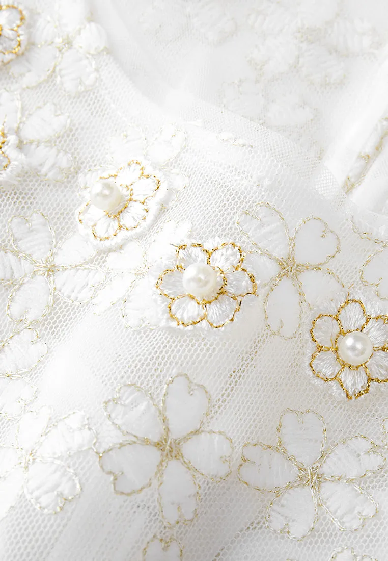 Embroidered Mesh Belted Dress