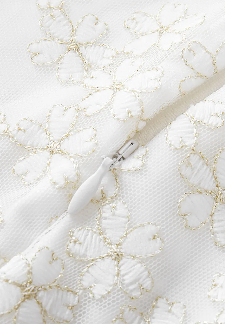 Embroidered Mesh Belted Dress