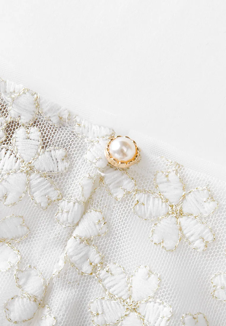 Embroidered Mesh Belted Dress
