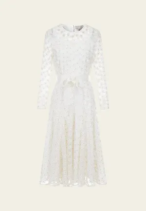 Embroidered Mesh Belted Dress