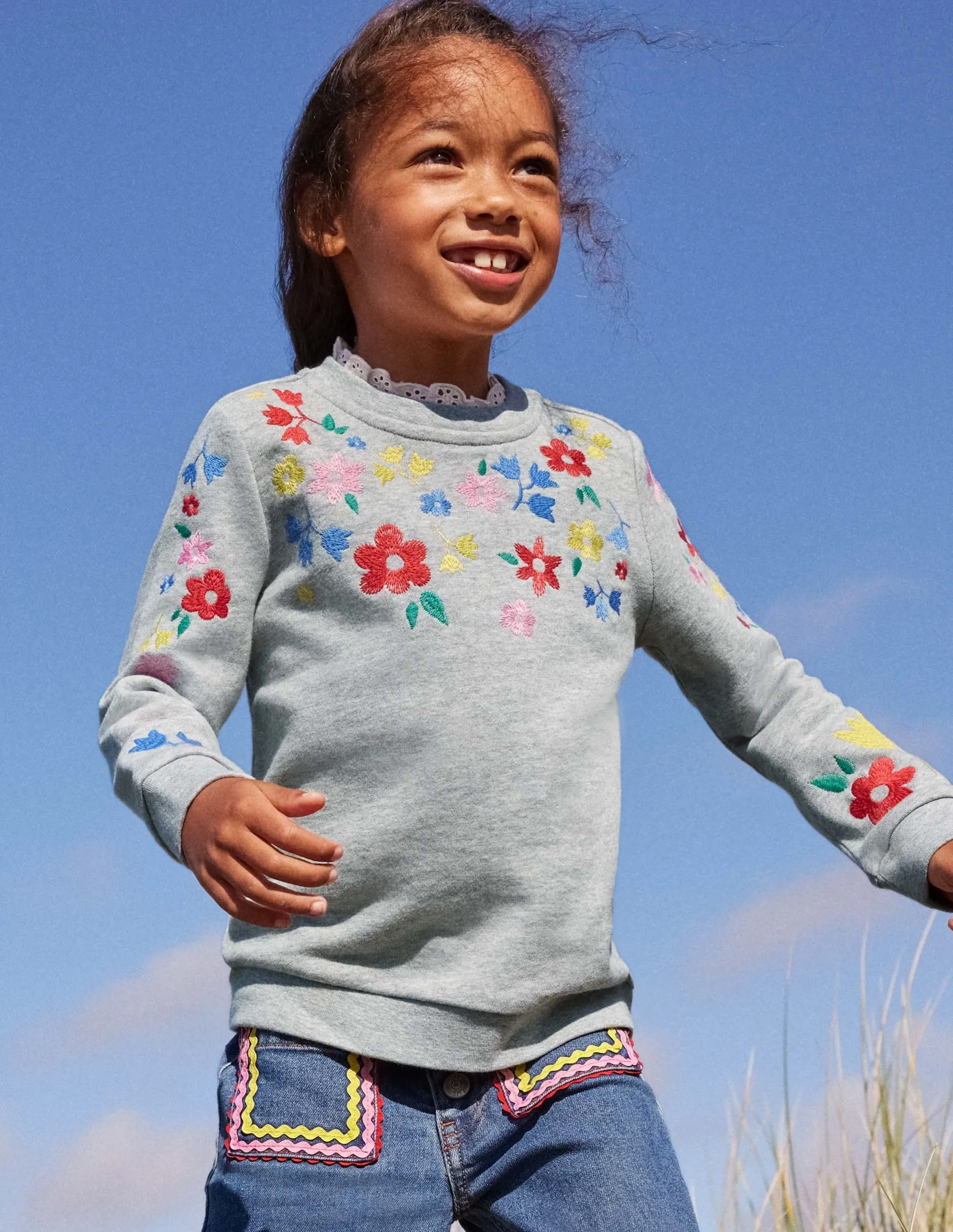 Embroidered Sweatshirt-Grey Marl Floral