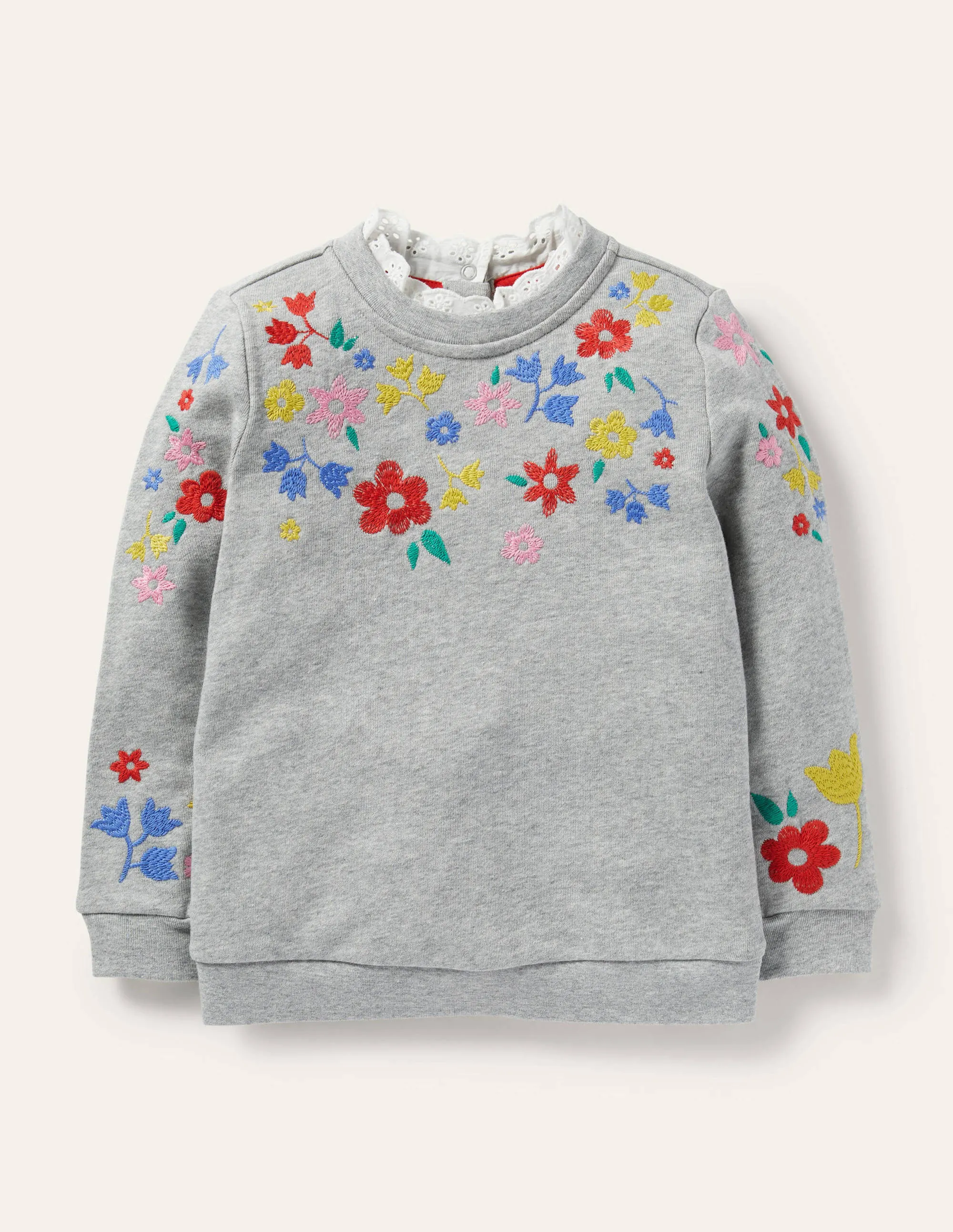 Embroidered Sweatshirt-Grey Marl Floral