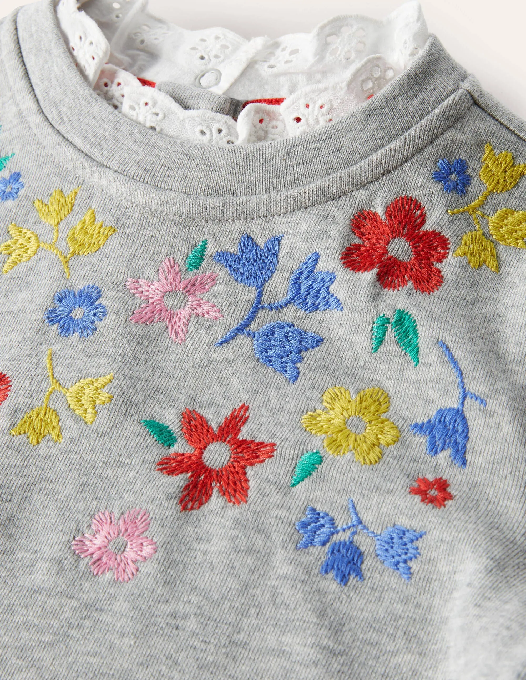 Embroidered Sweatshirt-Grey Marl Floral