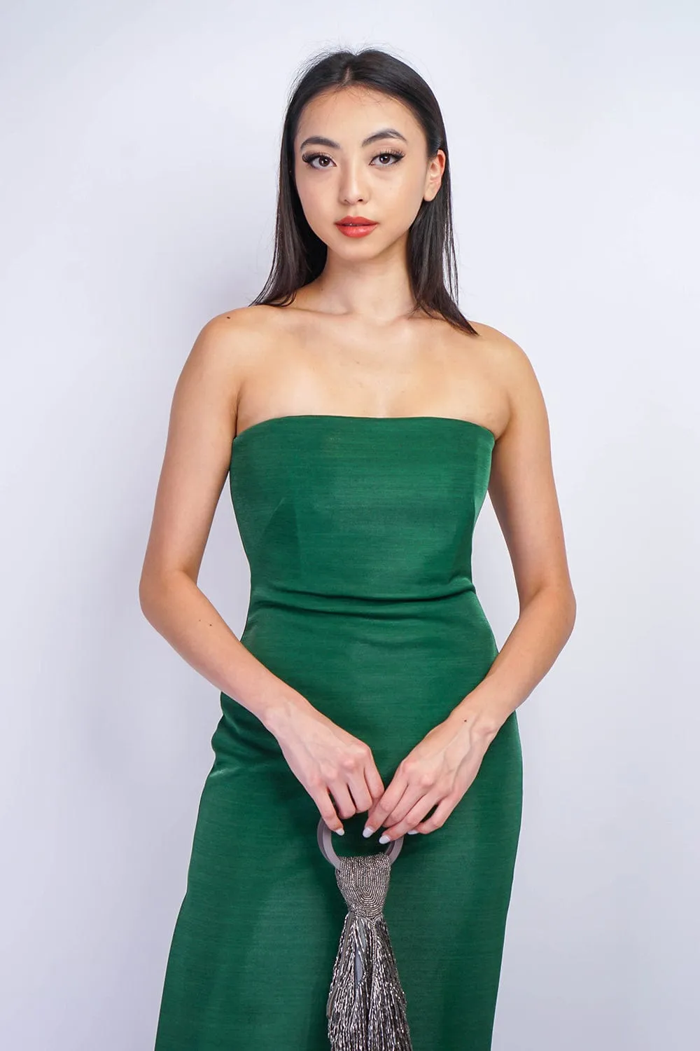 Emerald Green Luxe Sheen Strapless Gown
