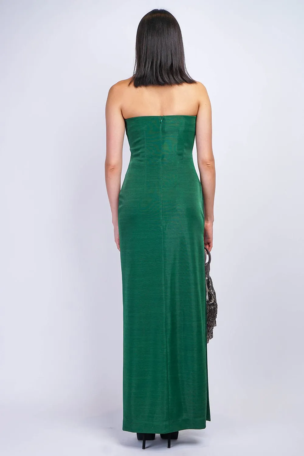 Emerald Green Luxe Sheen Strapless Gown
