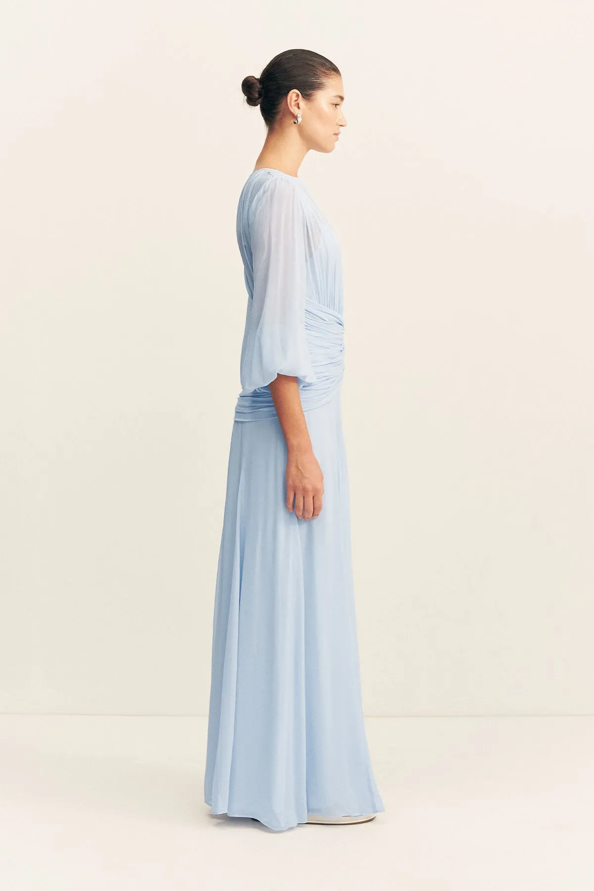 EMORY HIGH NECK BALLOON SLEEVE MAXI DRESS - ARCADIAN BLUE