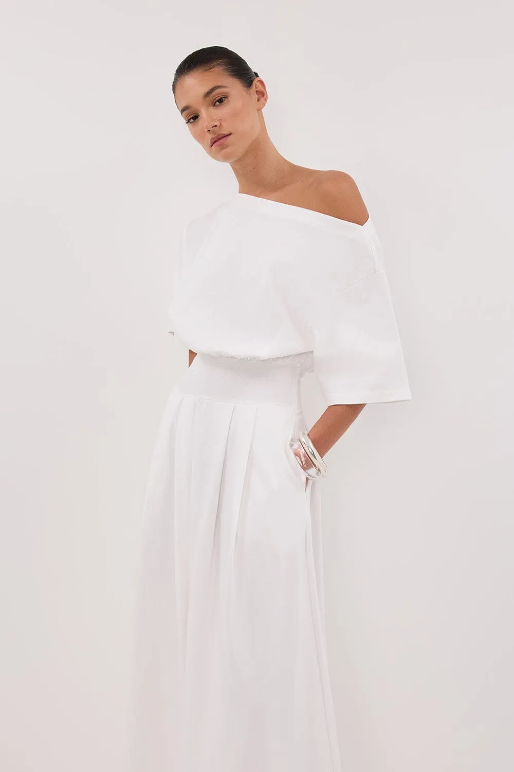 ESME WHITE ASYM MAXI DRESS