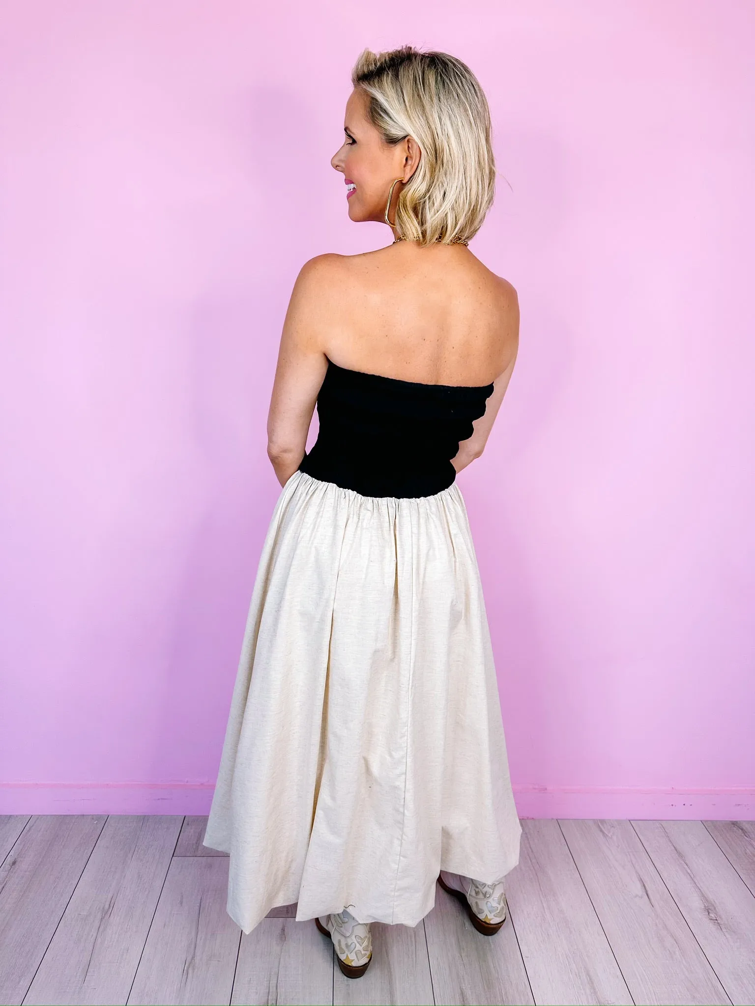 EVE STRAPLESS MIDI DRESS - BLACK