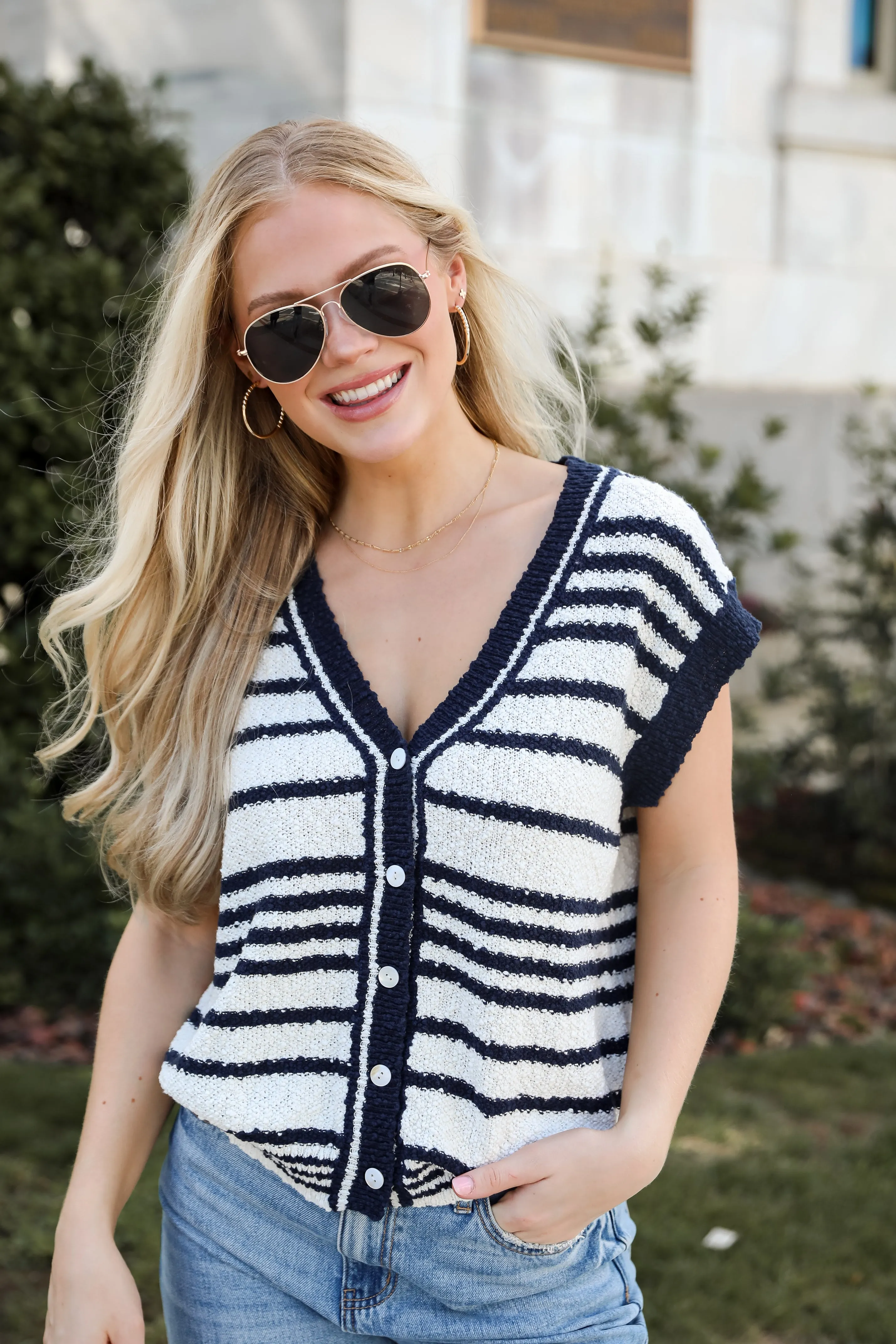 FINAL SALE - Cutest Coziness White Striped Sweater Vest