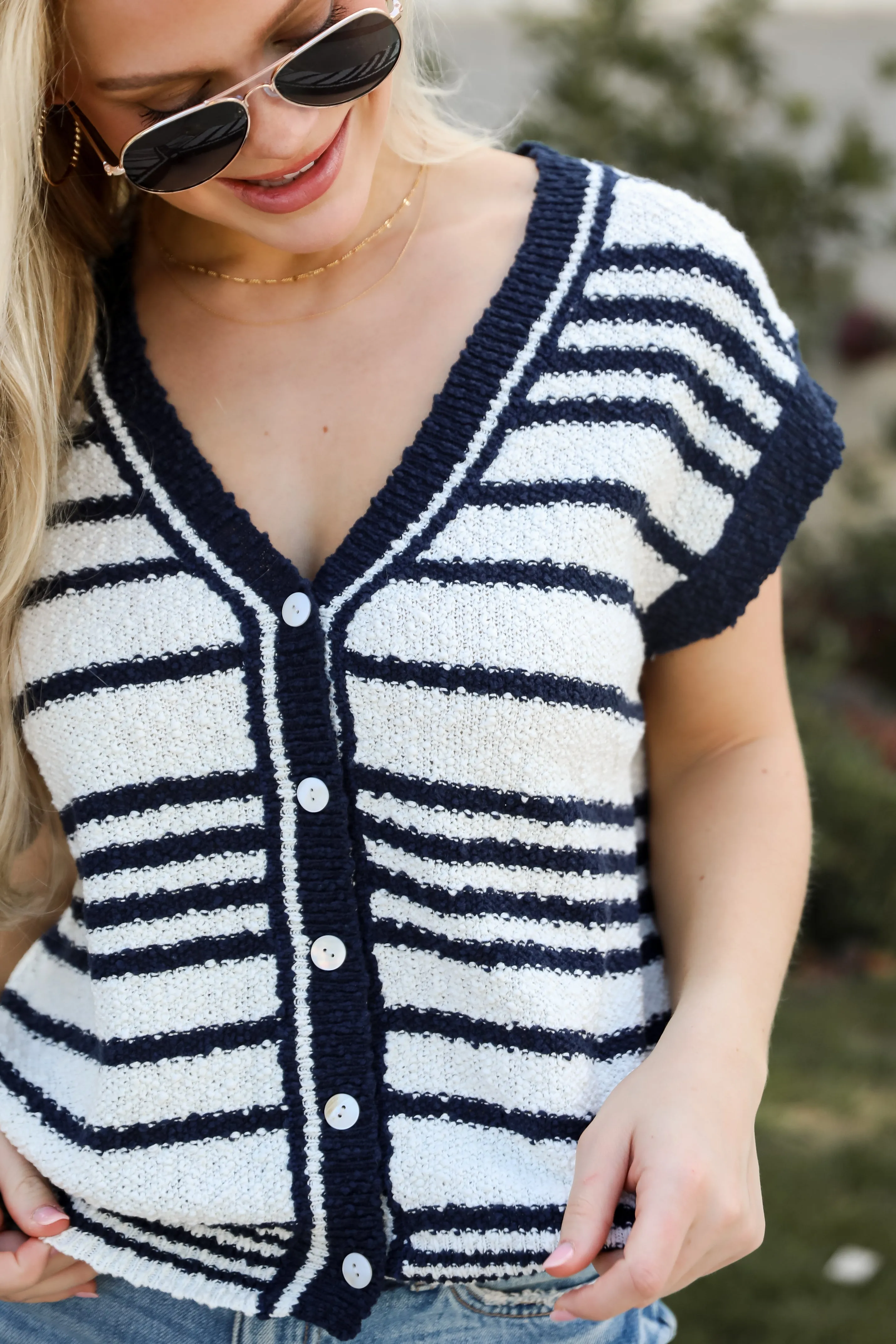 FINAL SALE - Cutest Coziness White Striped Sweater Vest