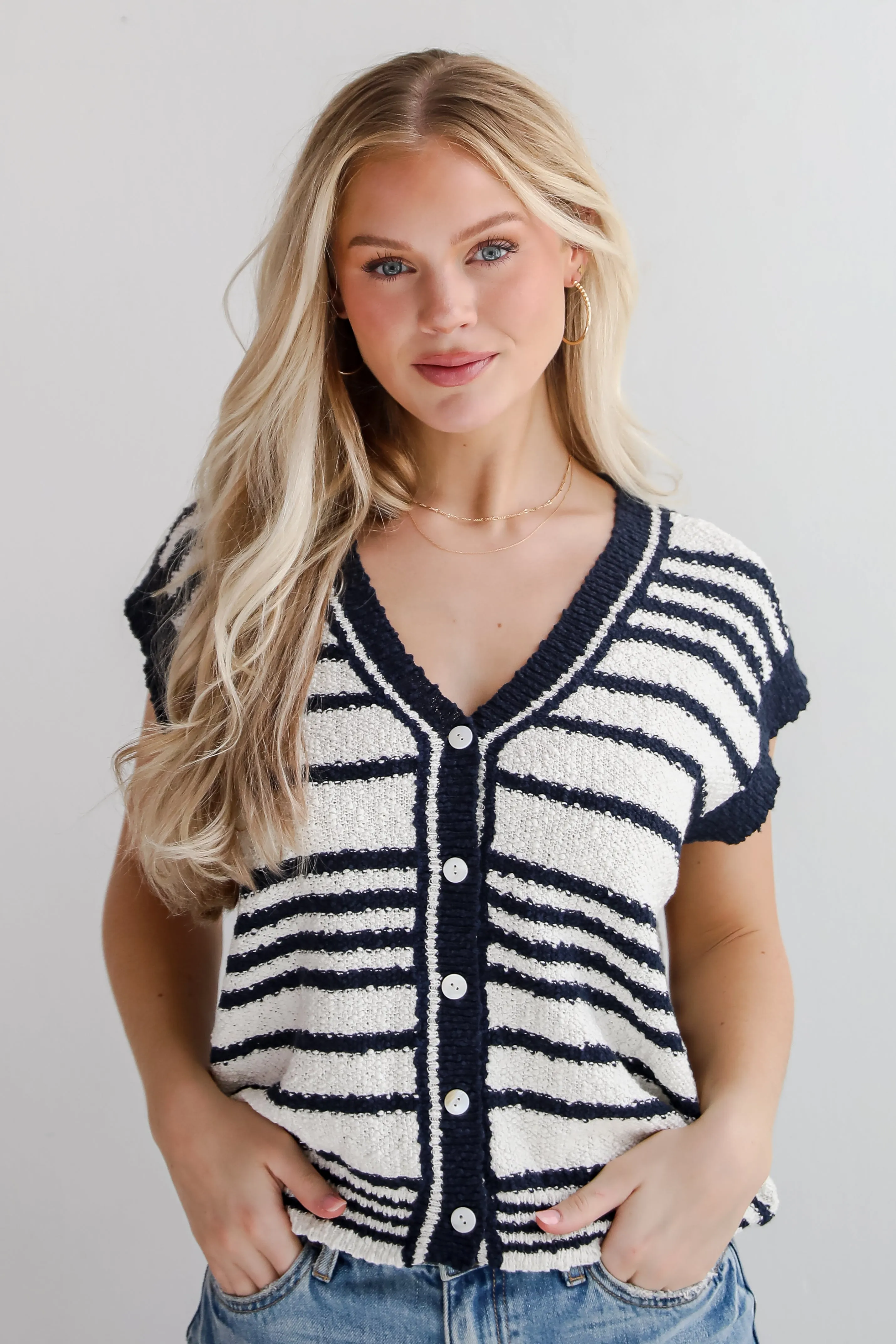 FINAL SALE - Cutest Coziness White Striped Sweater Vest